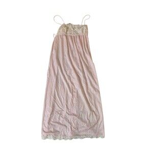 Juli of Slumbertogs VTG 70s Lace Nightgown Peignoir Sleeveless Maxi Dress Pink M